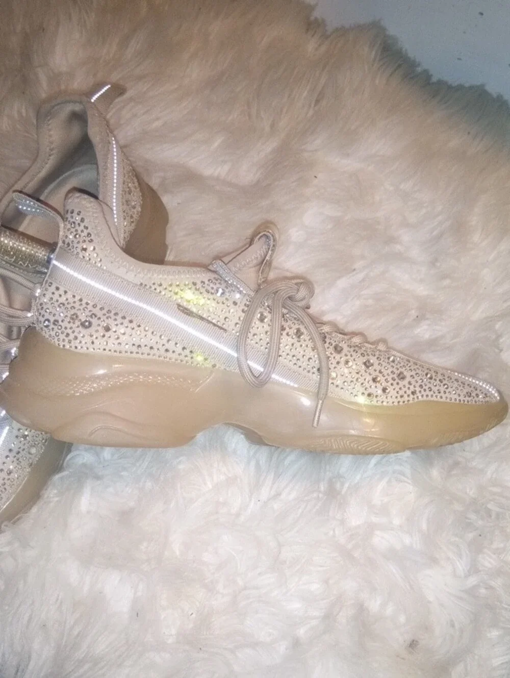Steve Madden Beige Knit Sneaker with Rhinestone Accent